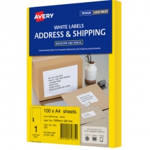 艾利（AVERY）L7167 1枚/张 快揭激光打印标签 邮寄标签 白色 A4 100张装