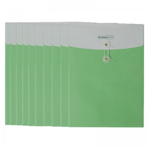 齐心（Comix）A1829 双色双袋绳扣袋/缠绳袋/档案袋 A4 透明/竖式 10个装 绿色