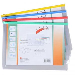 富得快（Fudek）F56 透明PVC拉链文件袋/资料袋 A4 颜色随机 12个/包