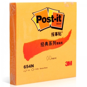 3M（3M）654N 经典系列便条纸/报事贴 76*76mm 荧光橙色 12本/包