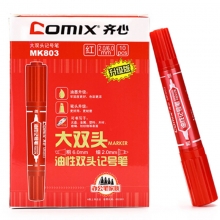 齐心（Comix）MK803 油性大双头记号笔 6mm/2mm 红色 10支装