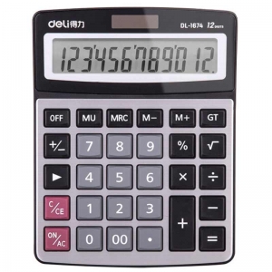 得力（deli）1674 财务办公透明按键桌面计算器 12位 大号 银色