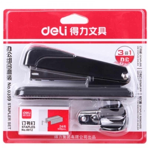 得力（deli）0359 办公组合套装（订书机/起订机/订书钉）25页 颜色随机