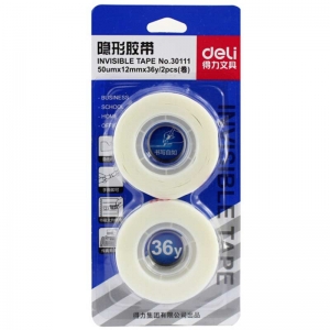 得力（deli）30111 易撕型隐形胶带 12mm*36y 2卷/卡