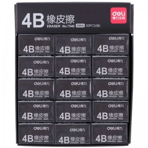得力（deli）7546 办公考试4B橡皮擦 200A 大号42*26*16.5mm 黑色 30块装