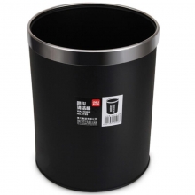 得力（deli）9199 带压圈不锈钢垃圾桶/圆形清洁桶 高29cm*直径23.5cm 黑色