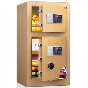 得力（deli）4081 全钢电子密码保险柜 智能防盗保管箱 高80cm 双门 金色