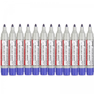 东洋（TOYO）WB-520 可加墨白板笔可擦易擦水性笔 2mm 蓝色 12支装