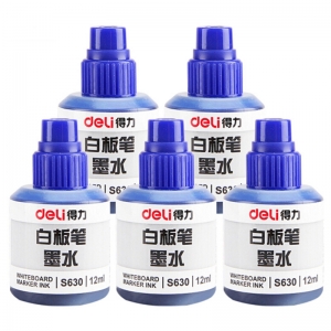 得力（deli） S630 易擦可加墨白板笔墨水 白板笔补充液 5瓶装 蓝色