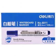 得力（deli）6811 会议白板笔 可擦易擦 10支/盒 蓝色